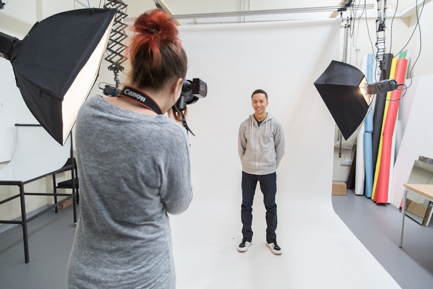 Student getting his picture taken